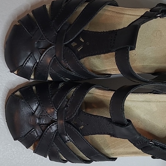 Earth Origins Savoy Sheva Black Leather Closed Toe Strappy Sandals 8W Boho Comfy - Picture 7 of 11